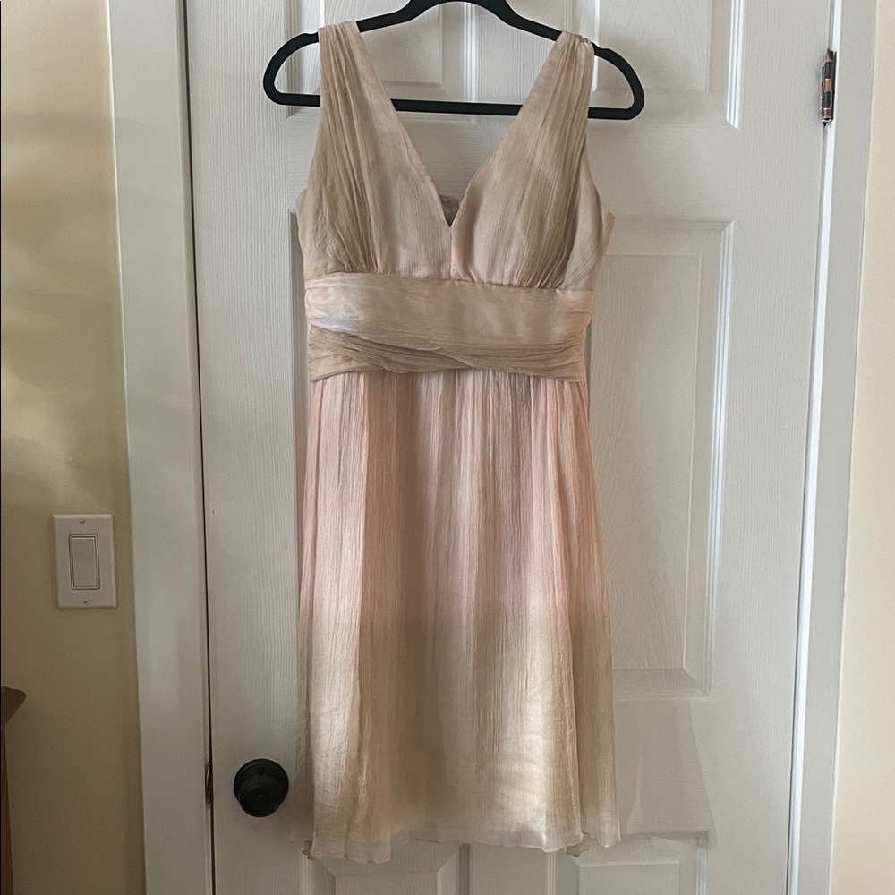 Elegant ombré fairy flowy airy cocktail dress beige pink